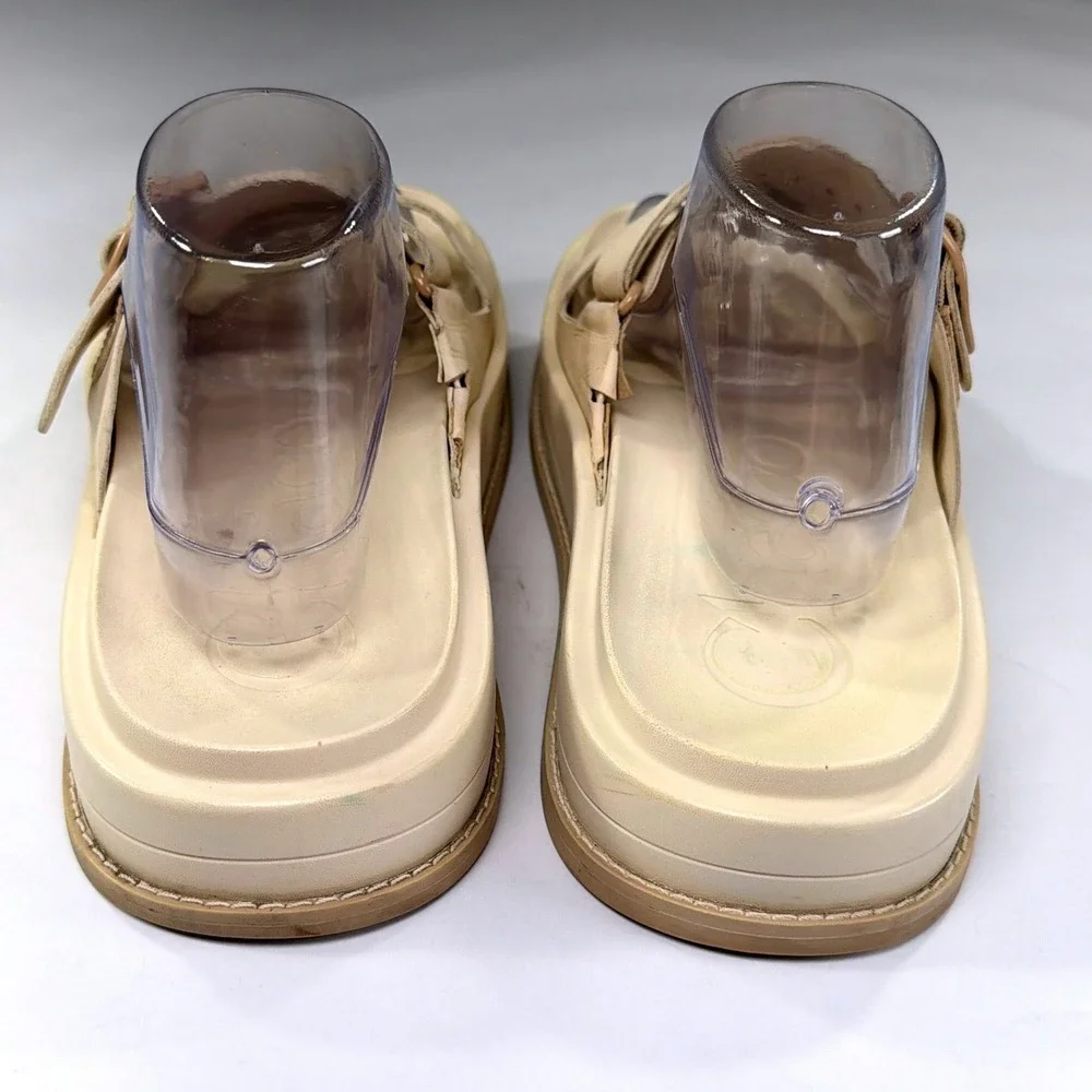 Chaco Townes Midform Slide Sandals Womens 10 Tan Beige Leather Buckle Chunky